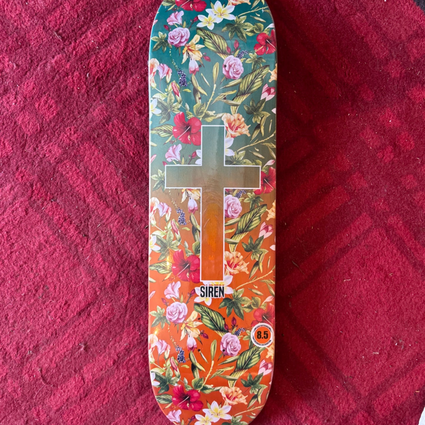 Siren Aloha Cross Red Fade Veneer - 8.5" Skate Deck