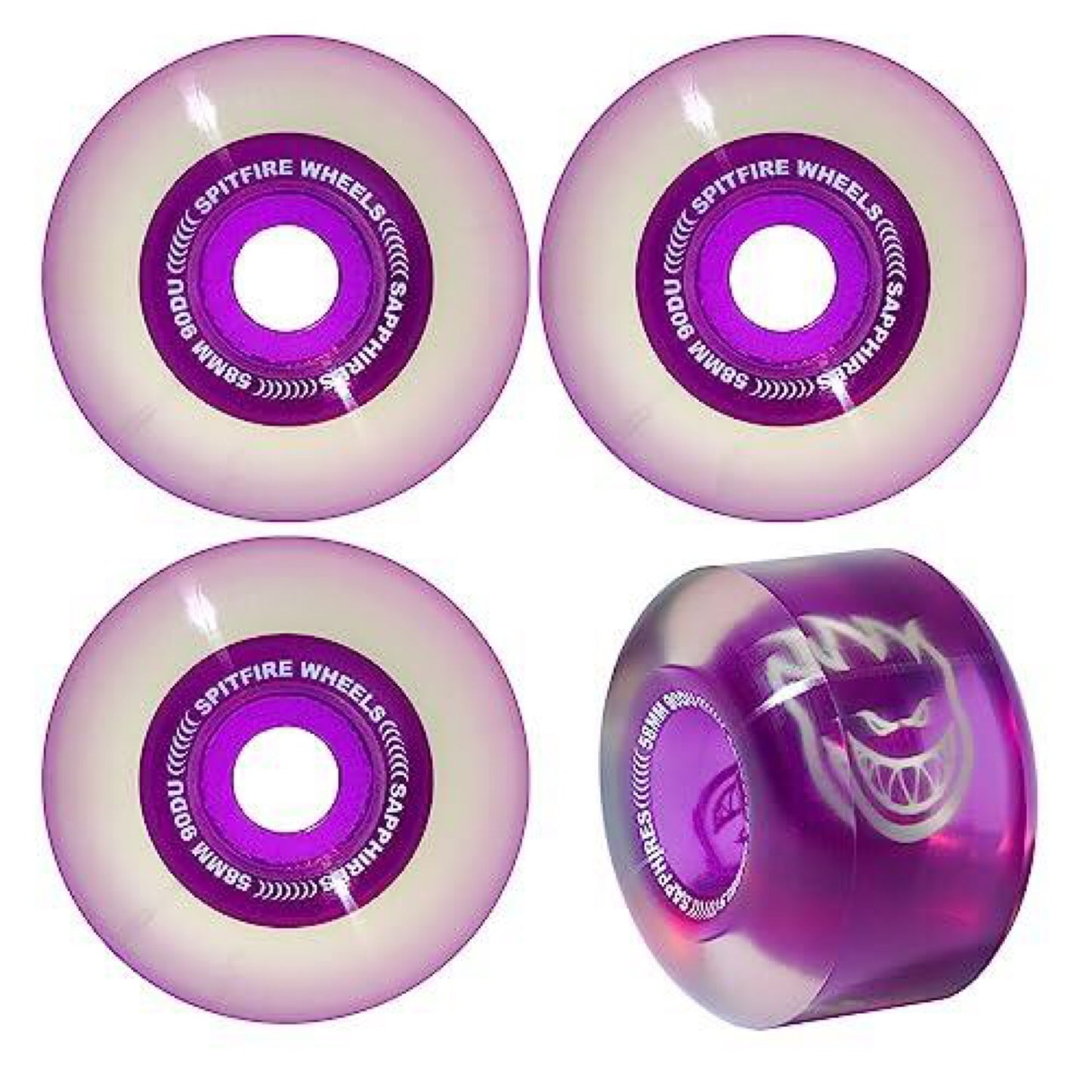 Spitfire Sapphires 58MM 90DU clear purple wheels