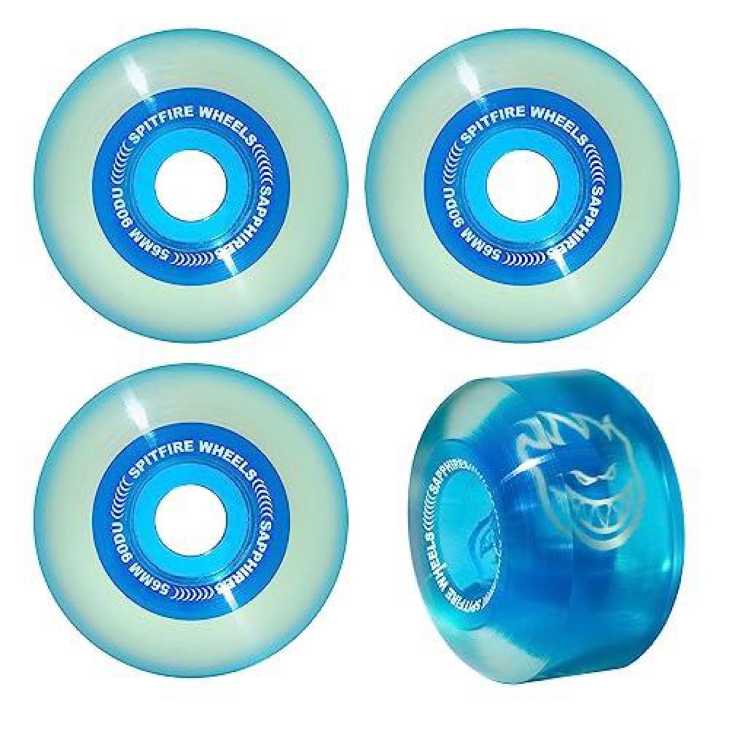 Spitfire Sapphires 56mm 90DU clear blue wheels