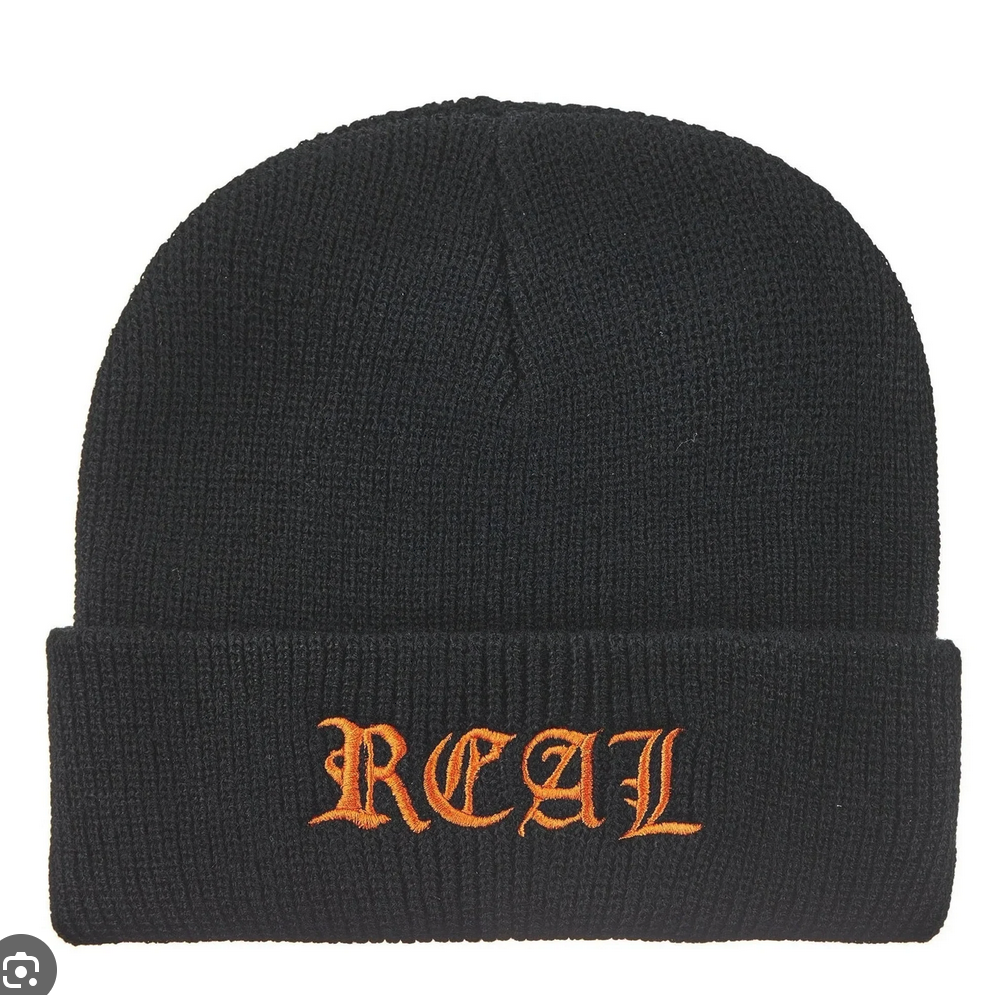 Real Skateboards Striped Script Embroidered Beanie (Blk/Grn/Wht)