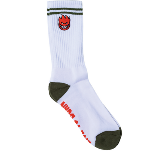 Spitfire Bighead Fill Emblem Crew Sock White/Olive/Red