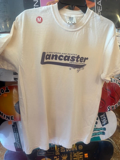 CI 'Lancaster' Logo Tee - Distressed Blue on Cream